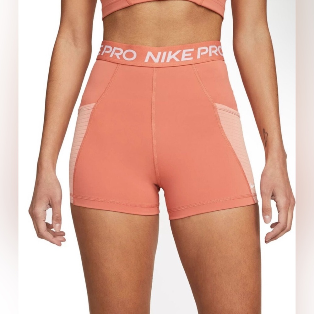 NWT Orange Women's Nike Pro Tight Fit High Rise 3" Athletic Training Shorts Sz S